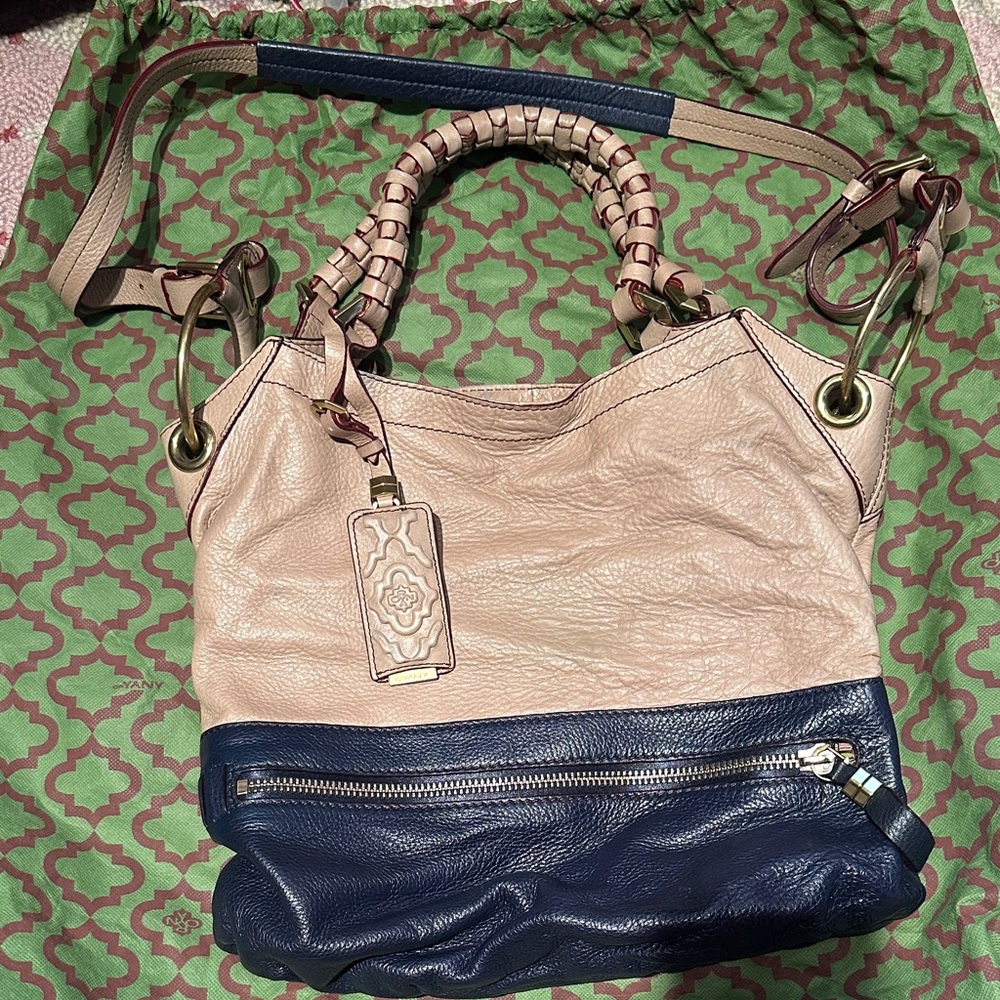 orYANY Tan and Navy Hobo Bag